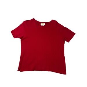Talbots Top Womens Small Red Stretch Short Sleeve Career Work Quiet Luxury
